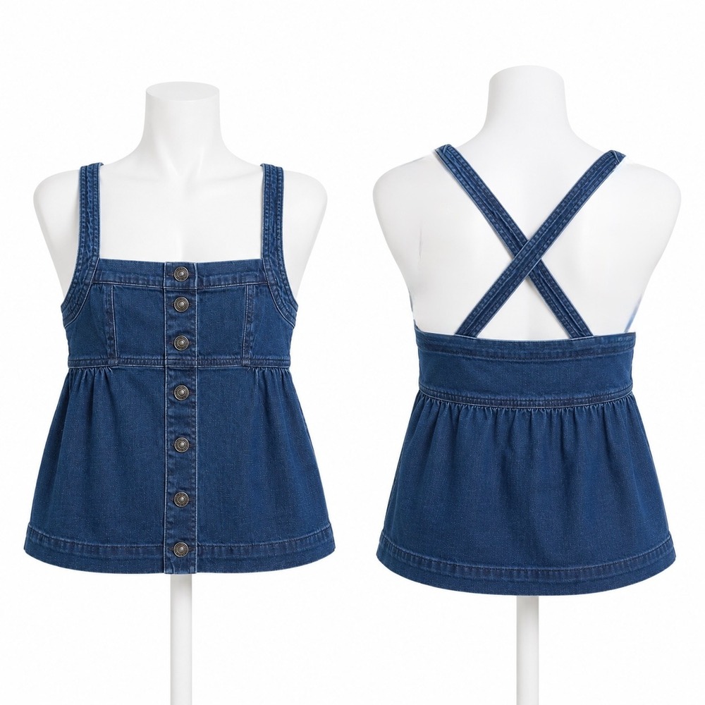 American Eagle Denim Babydoll Tank Top Womens XS Crossback Button Front Denim